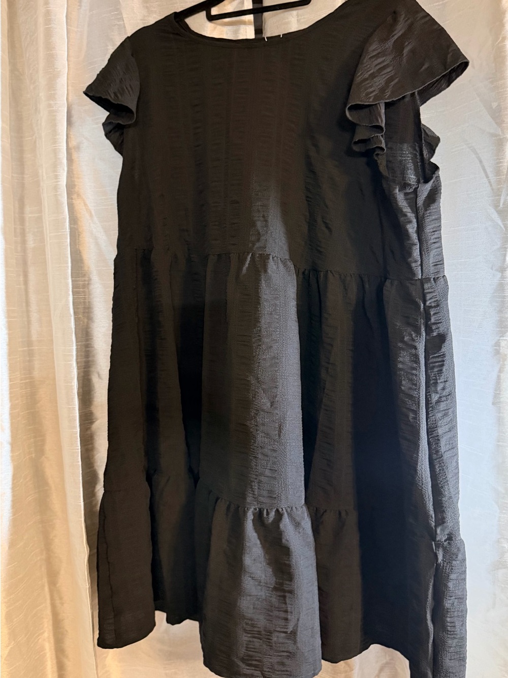SHEIN Black Ruffled Sleeve Tiered Mini Dress